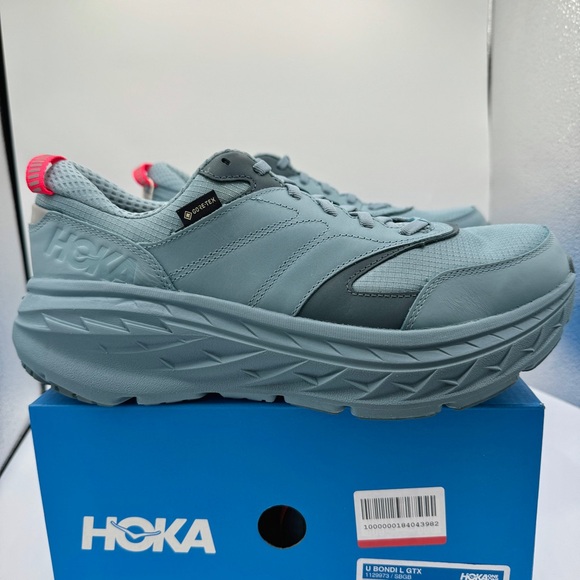 NWT Hoka Bondi L Leather GTX GoreTex U Unisex Stone Goblin Blue Cushioned Shoes - Picture 12 of 16